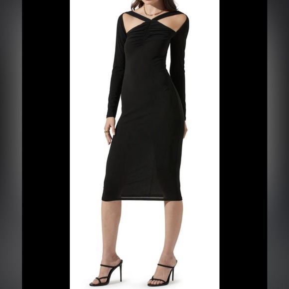 ASTR Cutout Detail Long Sleeve Bodycon Midi Dress Black New With Tags Size Small - Picture 8 of 8